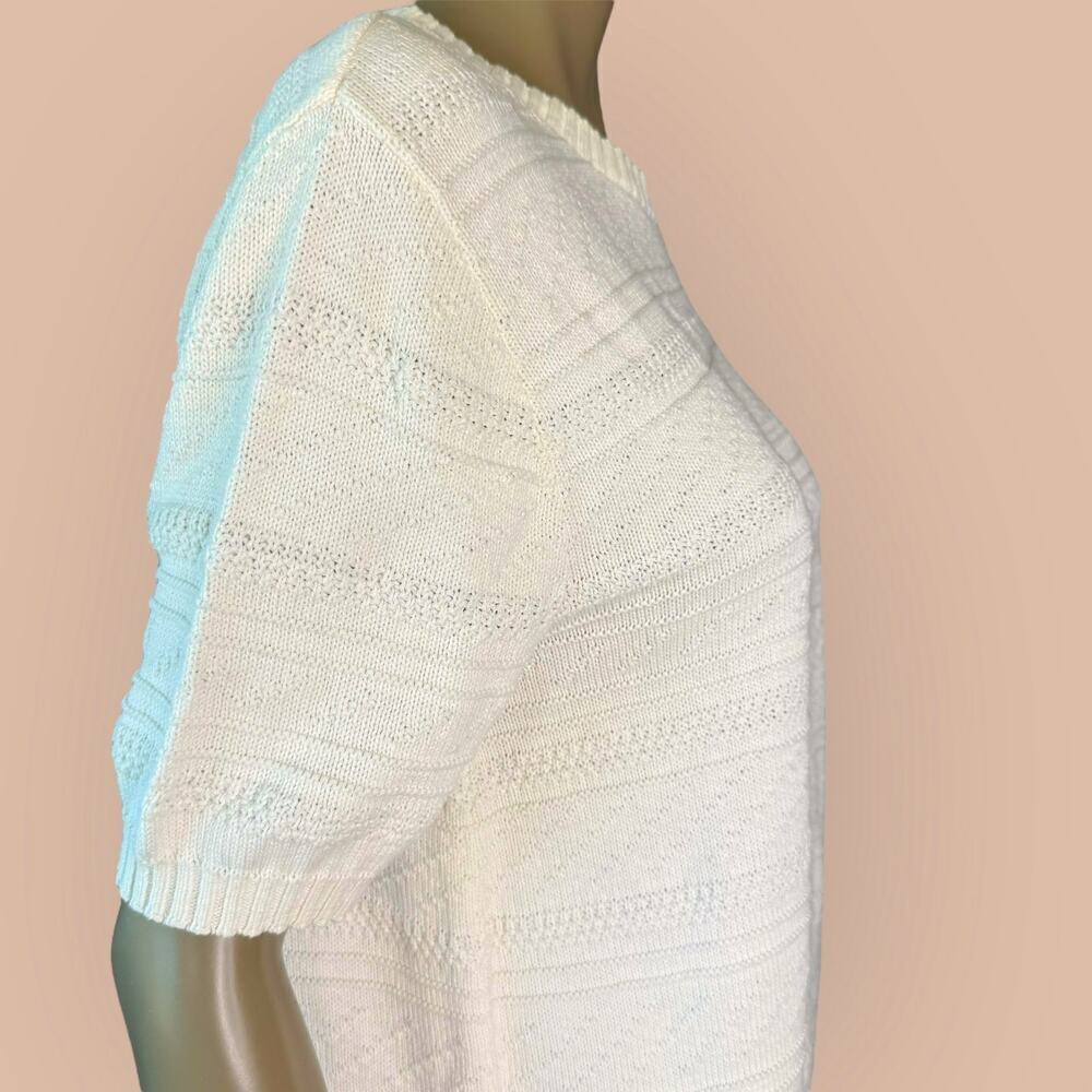 Classic Elements Vintage Short Sleeves Cotton Cable Knit Sweater Womens L White - Picture 7 of 12